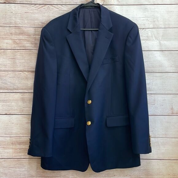 LAUREN RALPH LAUREN 100% WOOL BLAZER IN NAVY BLUE - Picture 1 of 11